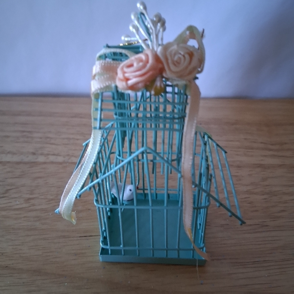 Decorative Blue Birdcage with Floral Accents Christmas Ornament - Picture 3 of 7